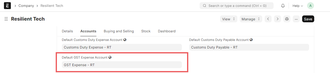 Default GST Expense