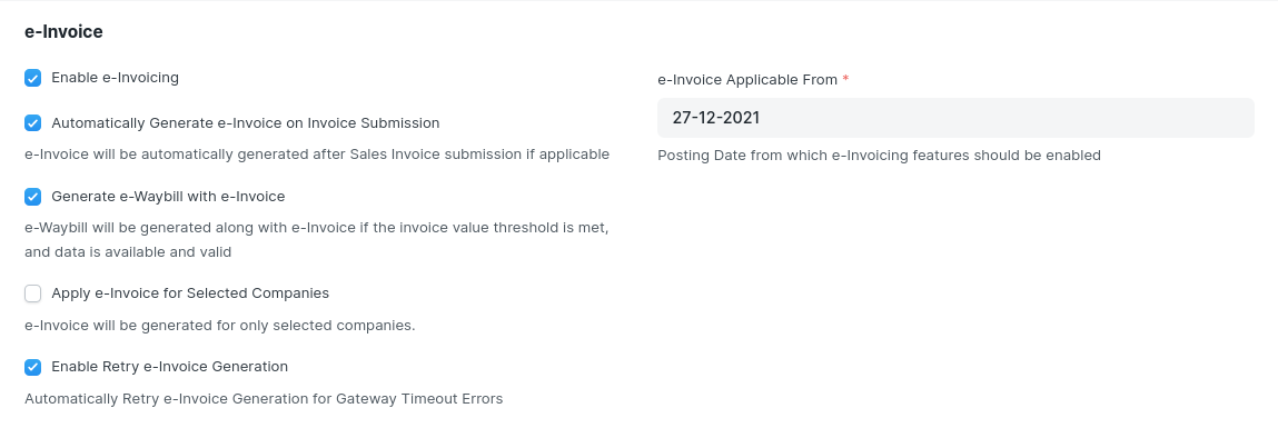 e-Invoice Settings