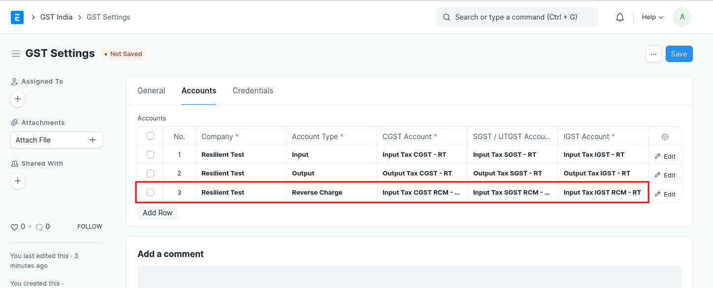 GST Reverse Charge Settings